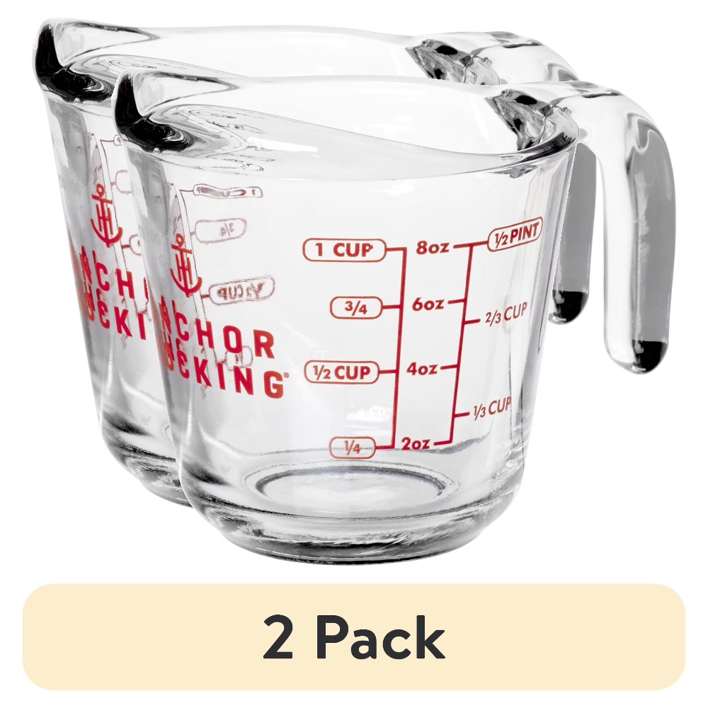 Kitchen For Baking - 2個セットのガラス製計量カップ、持ちやすいハンドルと注ぎ口付き、液体と乾燥食材用、各カップ容量1カップ、ベーキング、料理、食事の準備に最適、電子レンジと食器洗い機対応、透明なキッチン計量カップ