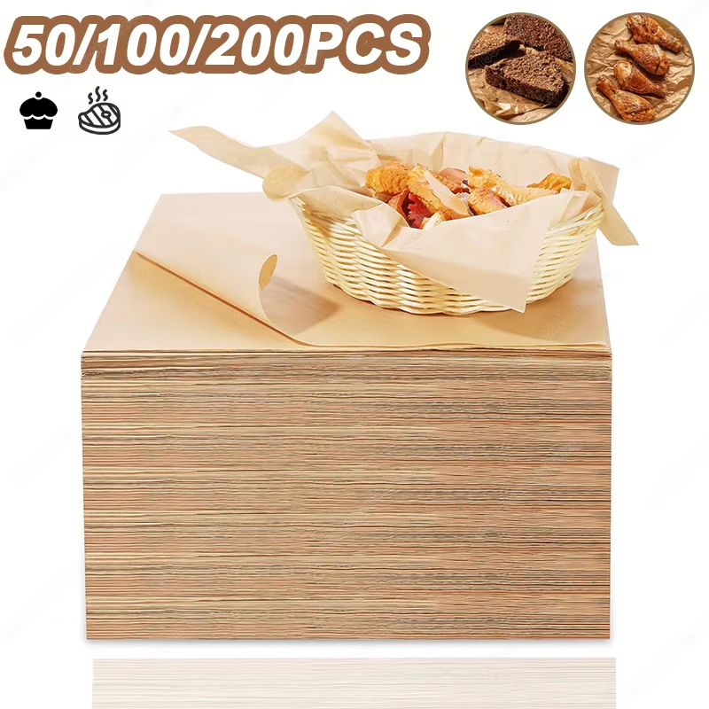 Kitchen Baking Oven - ベーキングペーパー,パーチメントシート,エアフライヤーグリル,長方形マット,パン,ケーキ,ベーキングパッド,キッチン,オーブン,50, 100, 200個