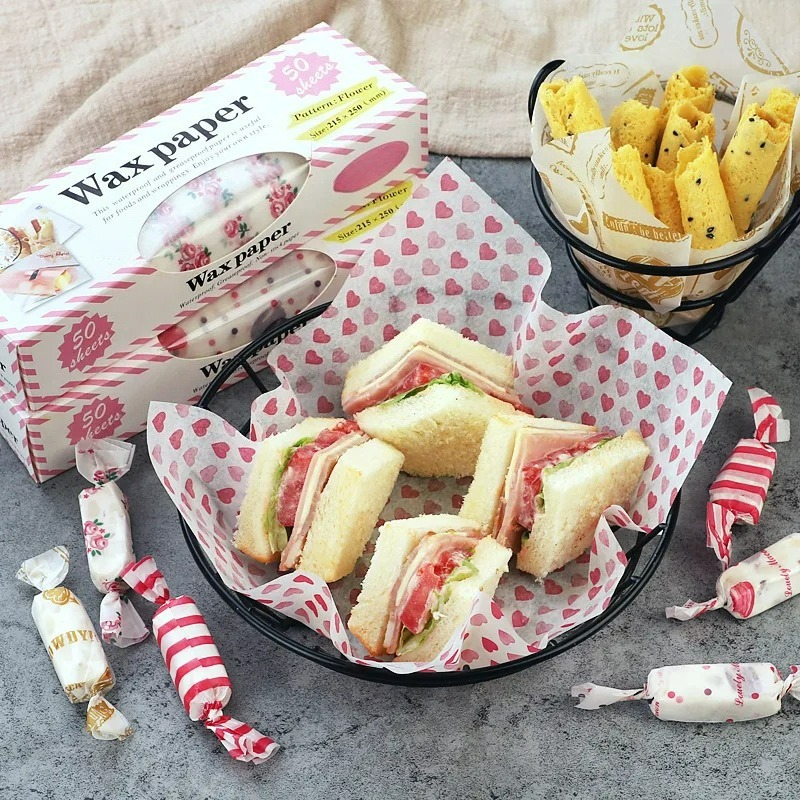 Kitchen Baking Paper - 50枚入り 食品グレード耐油紙、印刷済みサンドイッチバーガー包装紙、ベーキングライナー＆ペストリートレイペーパー（食品包装用）