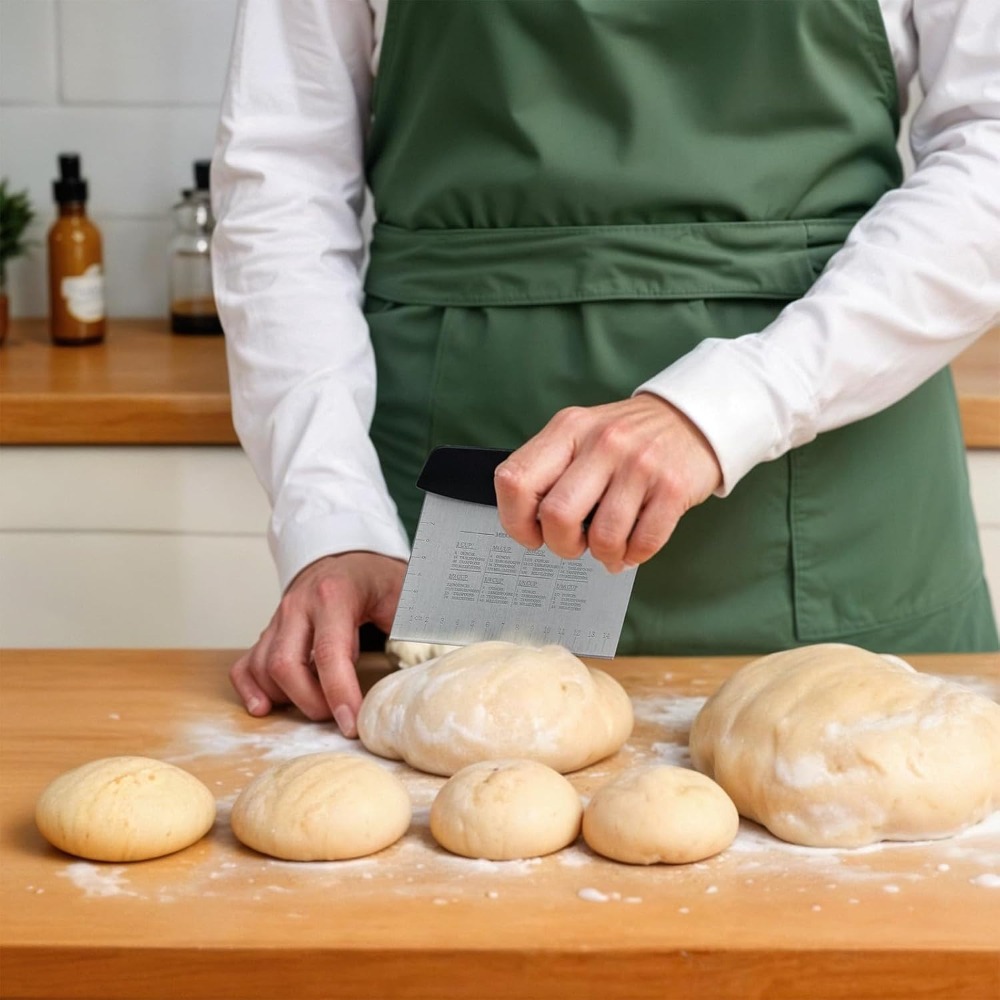 Bread Baking Kitchen Utensils - 2ピースステンレス製ベンチ型生地スクレーパー＆カッターセット、計量スケール付き、多用途ベーキングチョッパー、ペストリーパンや食品調理に必須のキッチンツール