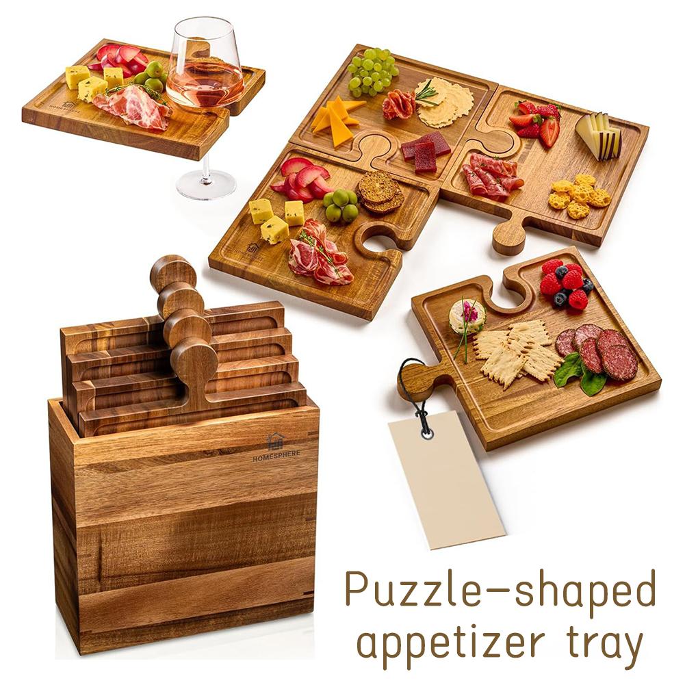 Kitchen Baking Tray Set - 木製パズル型前菜トレイ4点セット調理済み食品ボードキッチンまな板調理済みチーズパンシャルキュトリボード