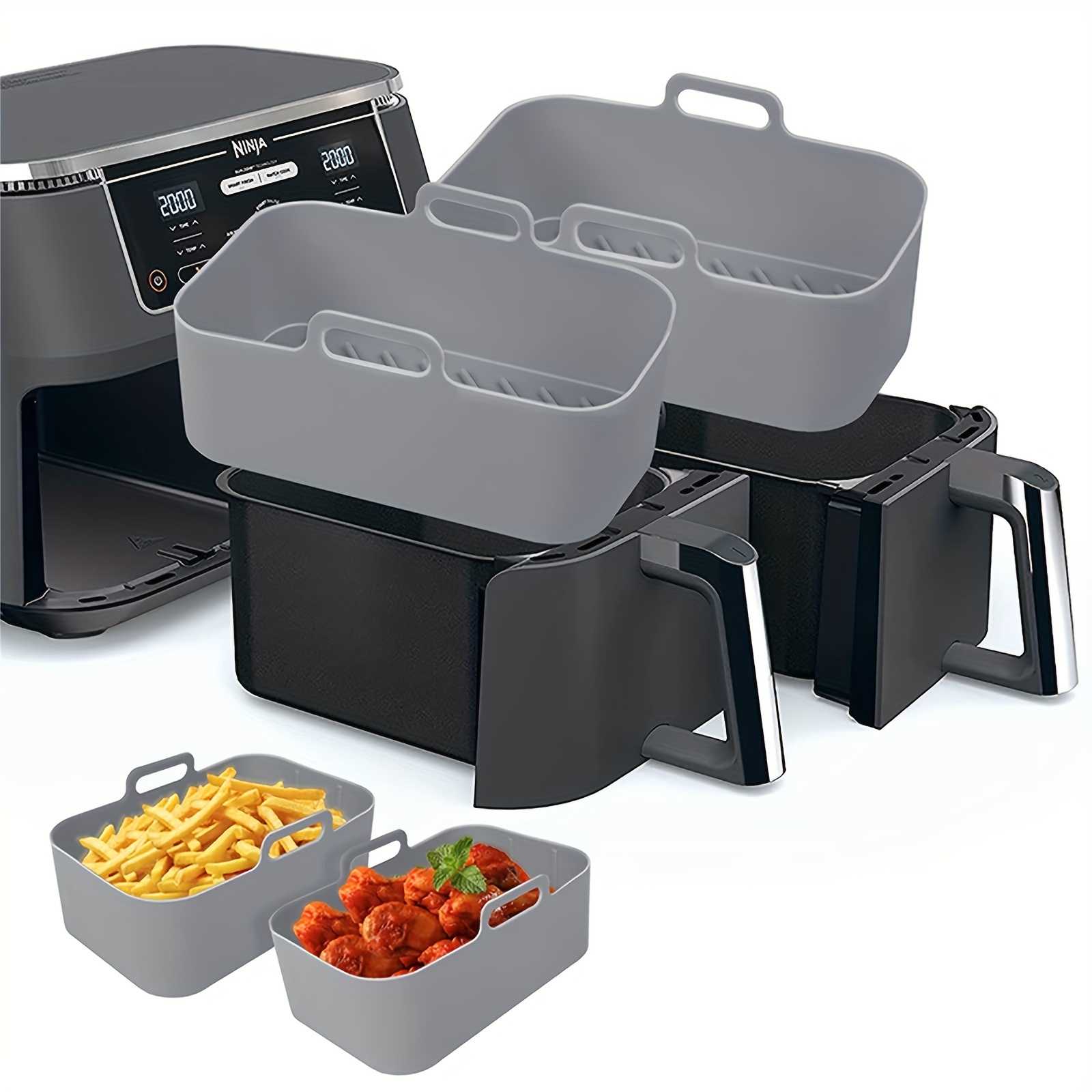 Kitchen Baking Oven - 1/2 個エアフライヤーシリコントレイ再利用可能な忍者デュアルバスケットベーキングパンオーブンポットプレートライナーエアフライヤーキッチン揚げアクセサリー