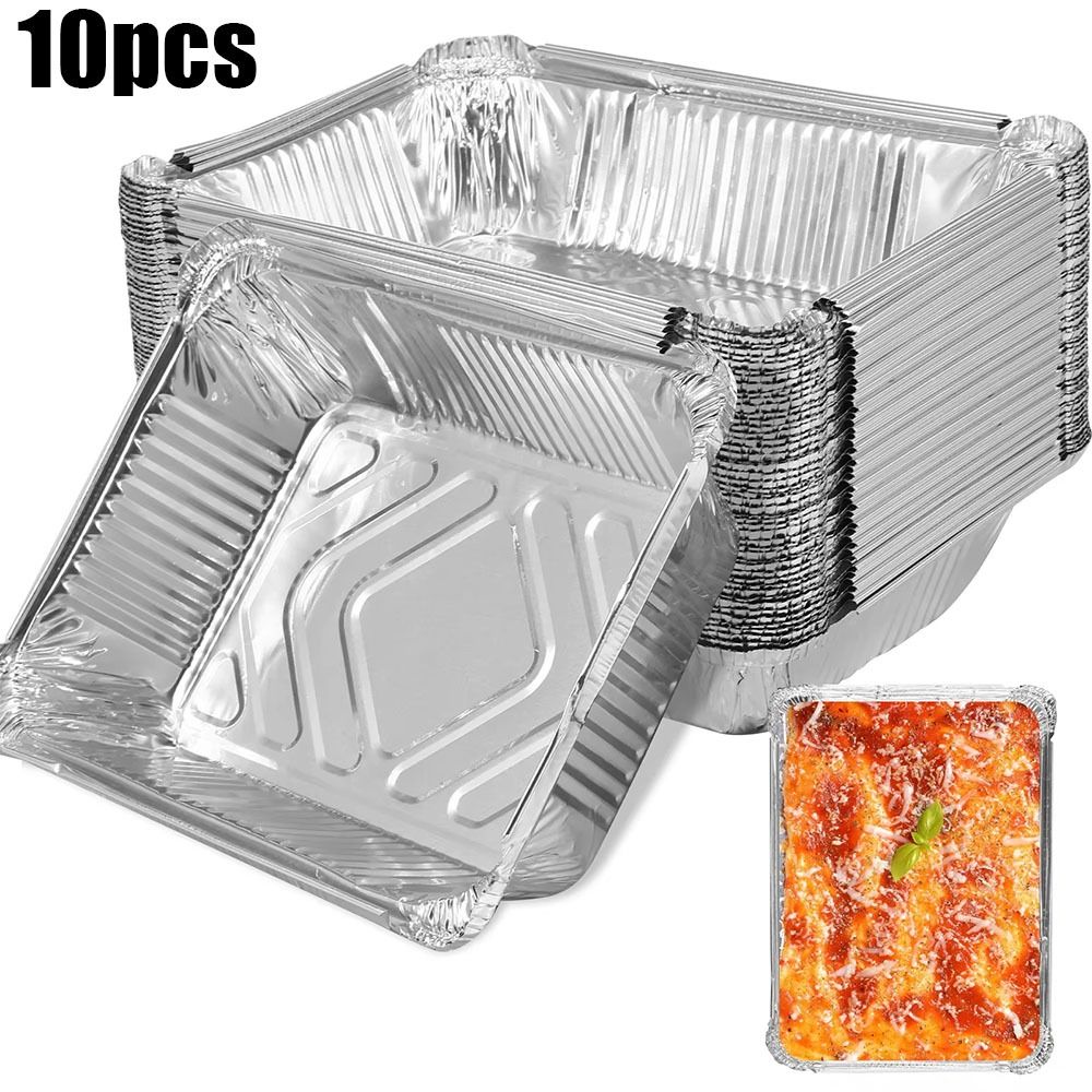 Kitchen Baking Pan Storage - 10 個使い捨てアルミ箔食品保存容器オーブンベーキングパン調理キッチン正方形アルミ箔トレイキッチンツール