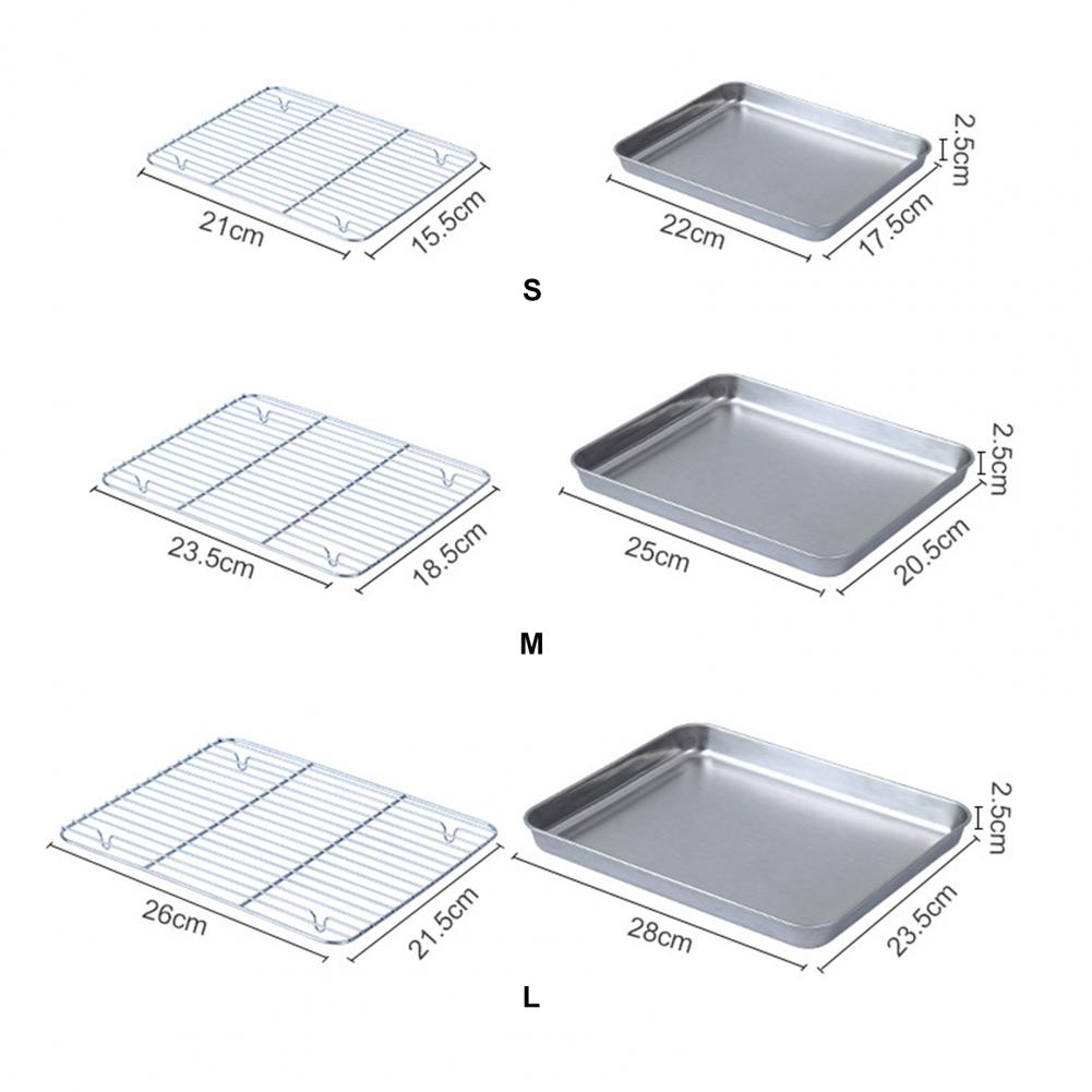 Kitchen Baking Tray Set - 1セット ステンレス製オーブンベーキングパン グリルラックセット ノンスティックBBQサービングディッシュ 冷却ラック付き キッチン水切りトレイセット