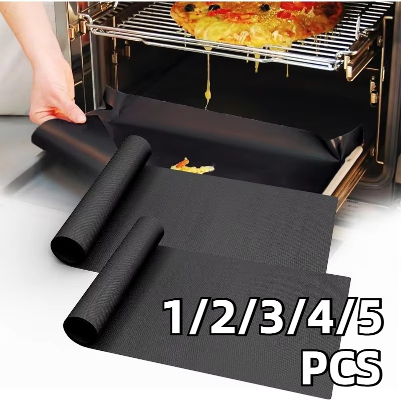 Kitchen Baking Oven - 1/2/3/4/5 個黒バーベキューグリルマットオーブンベーキングバーベキューグリルマット電子レンジ底ライナー調理キッチン屋外ピクニックパーティーツール