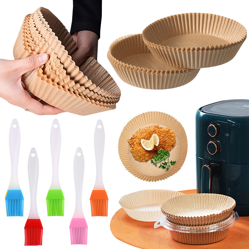 Kitchen Baking Paper - 50/100枚入り エアフライヤー用紙皿 ランダムカラー オイルブラシ付き 16cm/18cm 使い捨て
