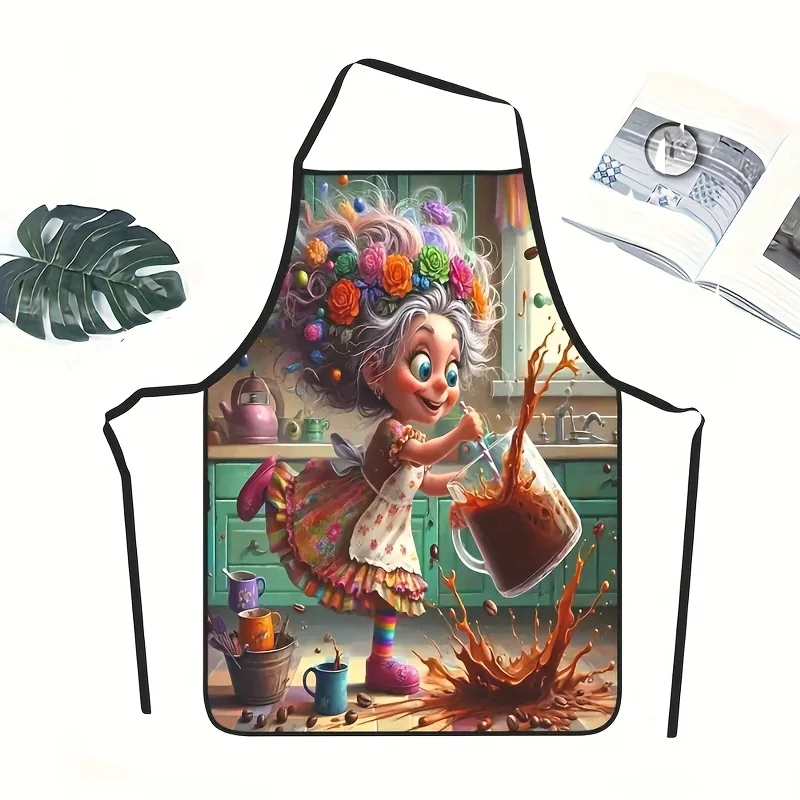 Kitchen Witch Baking - かわいい魔女調理用キッチンエプロン - 面白いファンタジーグラフィックリネン風シェフエプロン 男女兼用 ベーキングギフトデコレーション