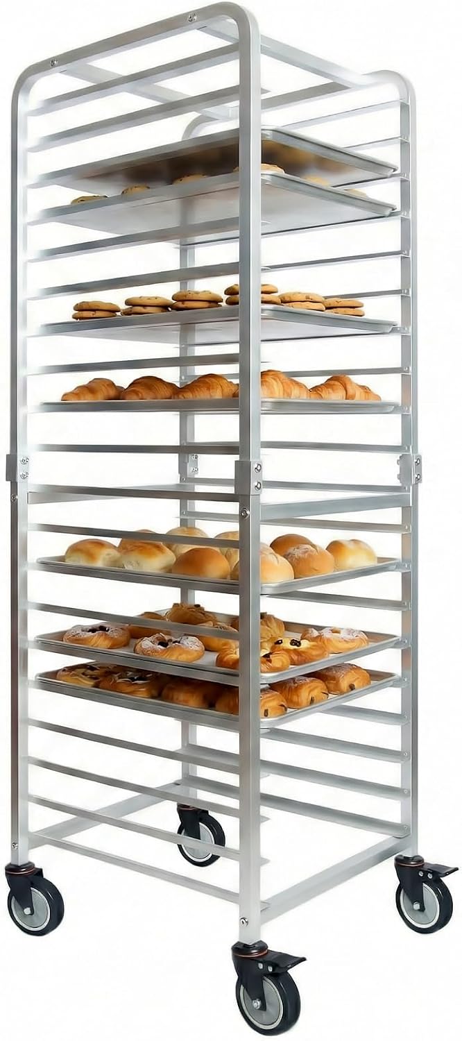 Kitchen Baking Pans - 業務用20段ステンレス製シートパンラック（車輪付き）、移動式ベーカリー冷却カート、高速パンラック、頑丈な収納オーガナイザー（レストランキッチン用、シルバー）