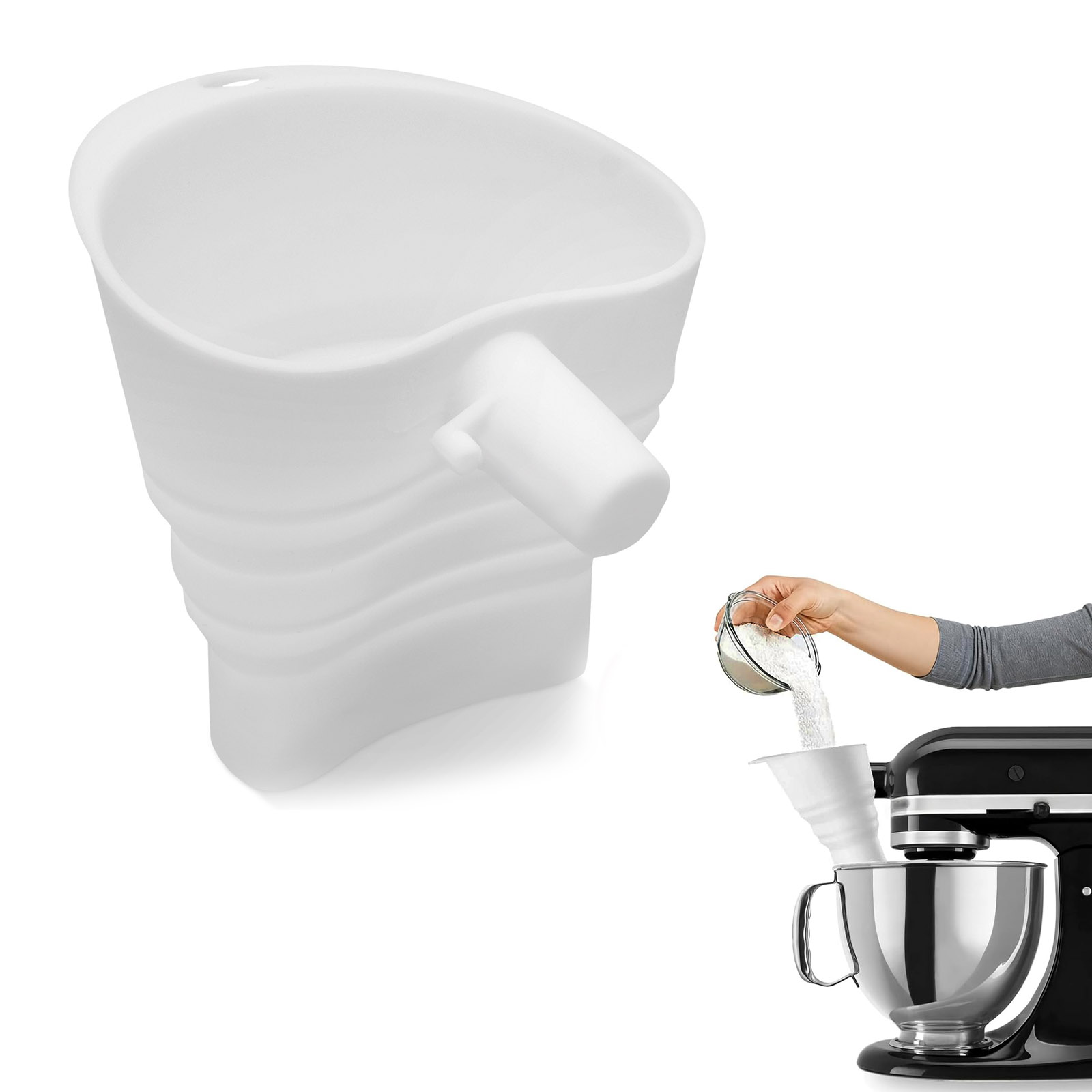 Kitchen Baking Aid - シリコン製小麦粉漏斗 キッチンエイドスタンドミキサー用 折りたたみ式小麦粉漏斗アタッチメント 食洗機対応 キッチンベーキング用