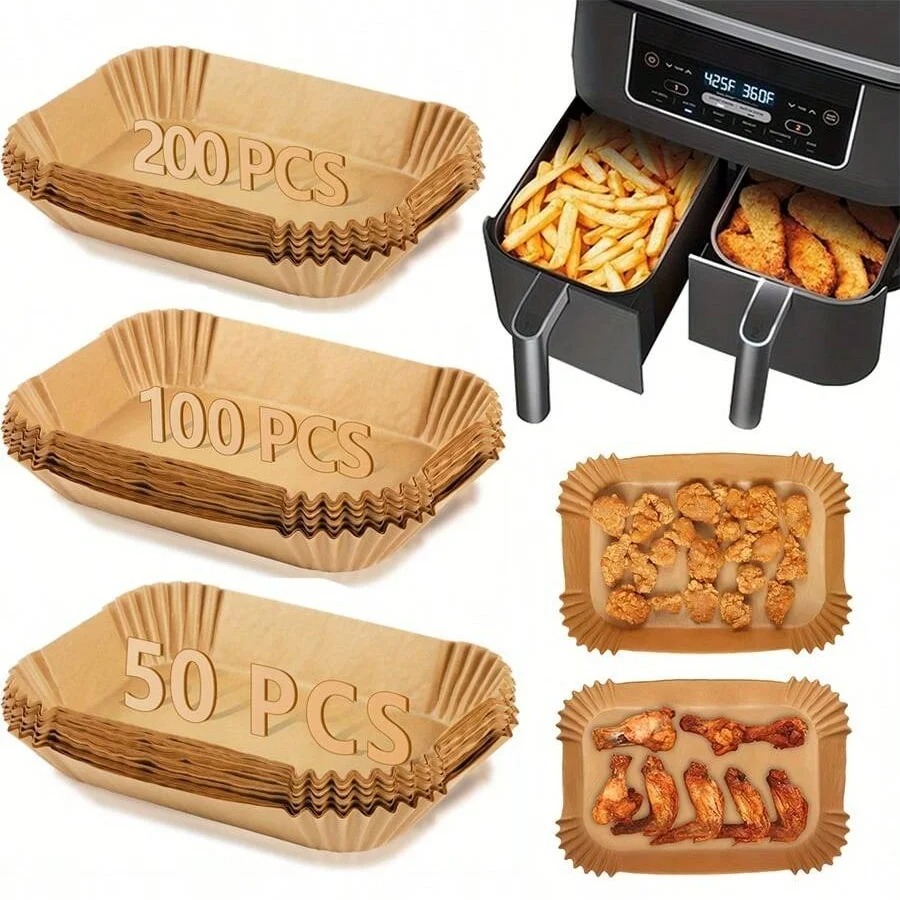 Kitchen Baking Paper - エアフライヤーペーパーライナー 使い捨て耐油・耐熱性 ベーキング、電子レンジ調理、ディープフライヤーアクセサリー用 簡単お手入れ