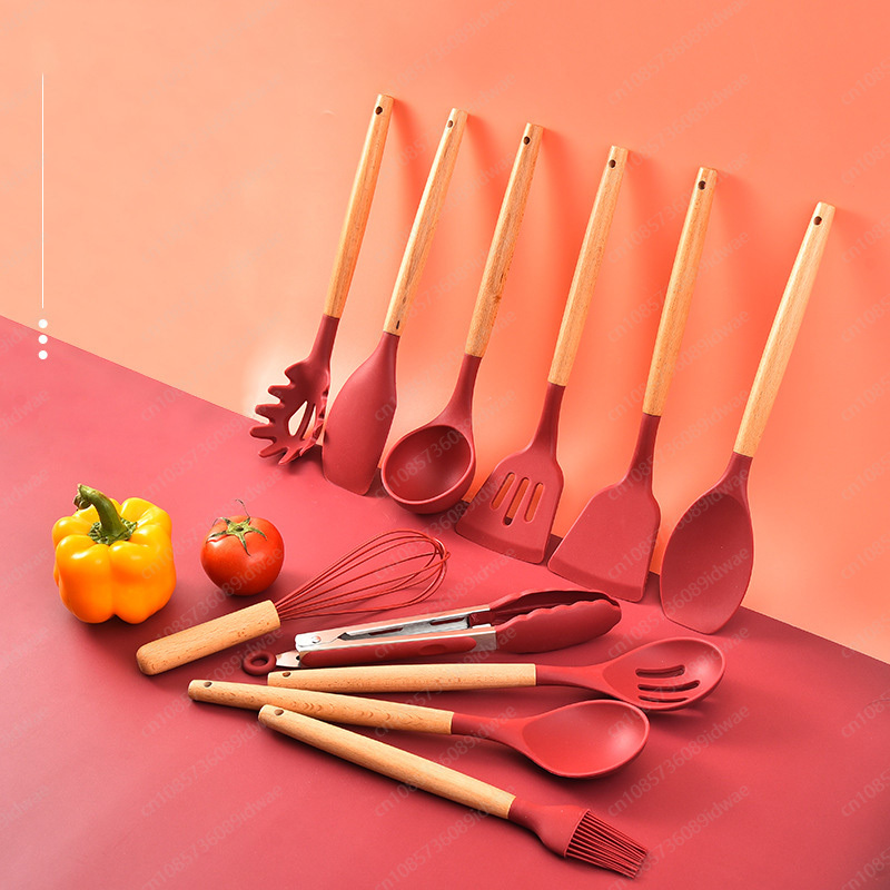 12点セット シリコン製調理器具 木製ハンドル付き ノンステ - Kitchen Baking Pan Storage のレビューと価格