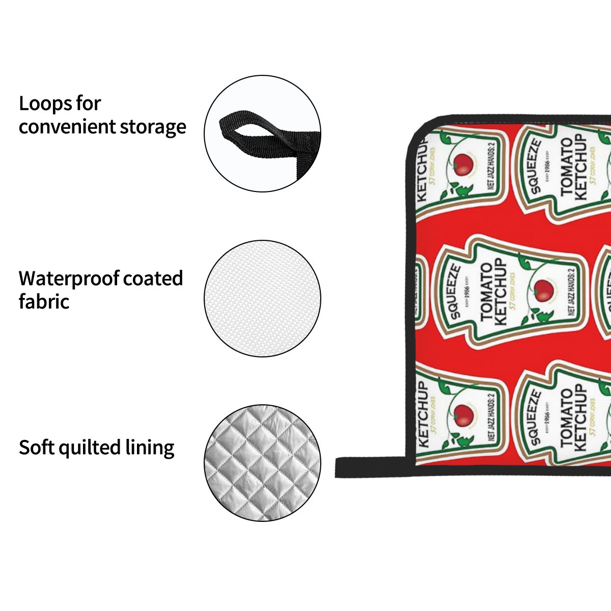 面白いケチャップ柄のオーブンミットと鍋つかみ4個セット、ベー - Kitchen.Baking Labels のレビューと価格