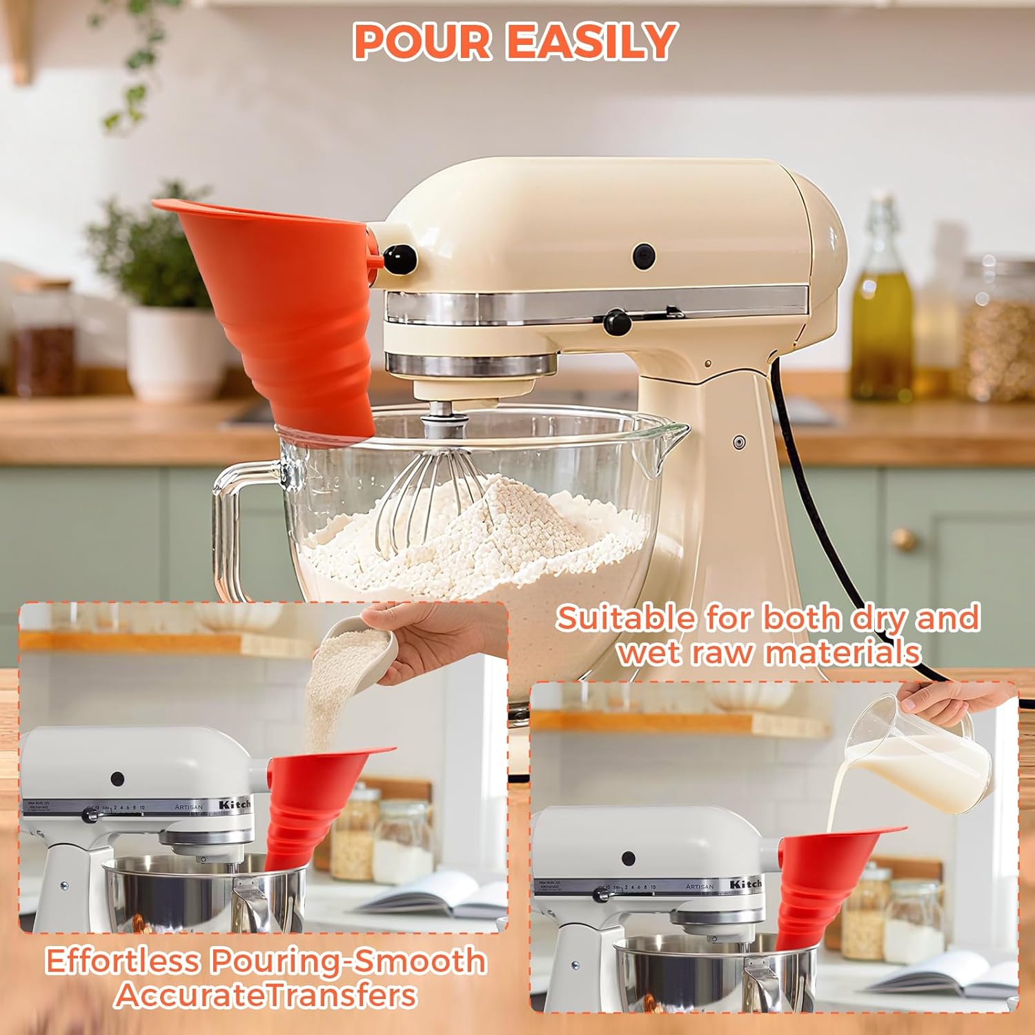 食品グレード BPA フリー シリコン製小麦粉漏斗 レッド  - Kitchen Baking Aid のレビューと価格