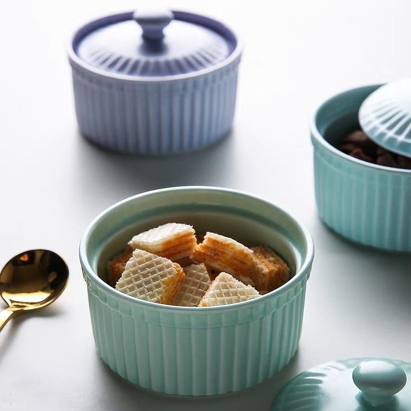 蓋付きセラミックラメキンボウル、オーブン対応スフレ皿セット、 - Kitchen Baking Tray Set のレビューと価格