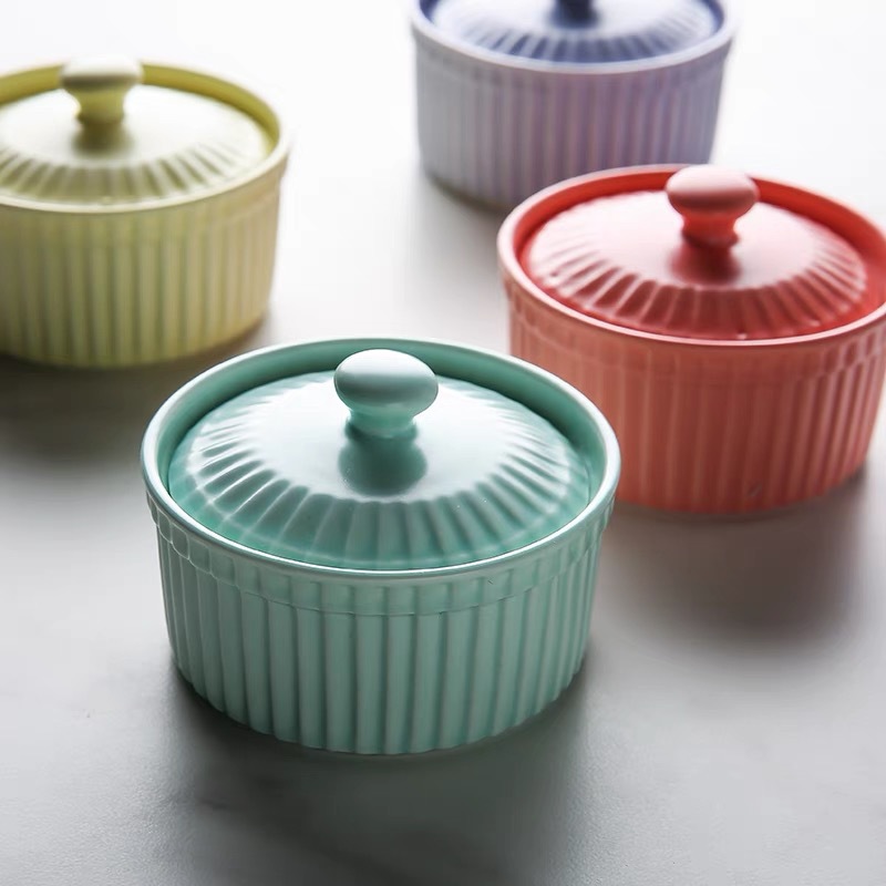 蓋付きセラミックラメキンボウル、オーブン対応スフレ皿セット、 - Kitchen Baking Tray Set のレビューと価格
