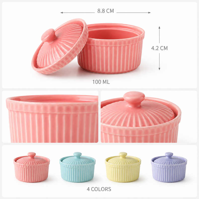 蓋付きセラミックラメキンボウル、オーブン対応スフレ皿セット、 - Kitchen Baking Tray Set のレビューと価格
