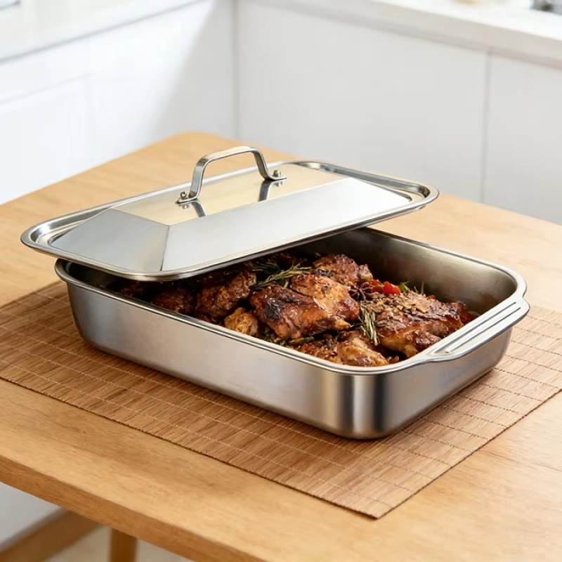 ステンレス製の深いベーキングパン、蓋付き、多機能長方形オーブ - Kitchen Baking Products のレビューと価格