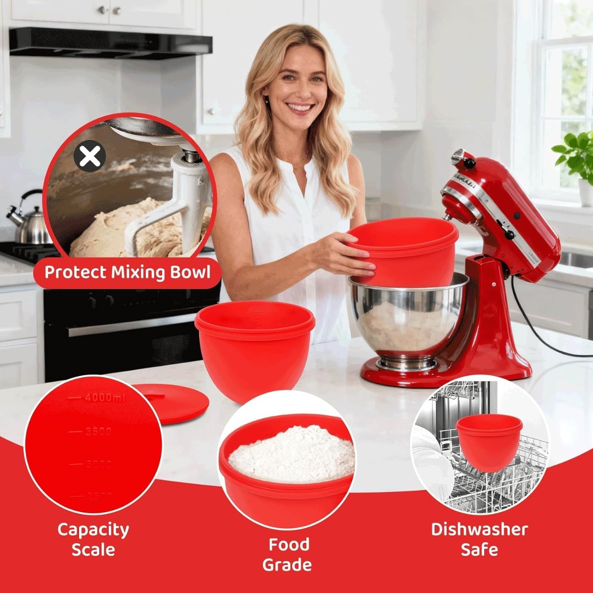 シリコン製ミキサーボウルライナー 蓋付き スタンドミキサーイ - Kitchen Baking Aid のレビューと価格