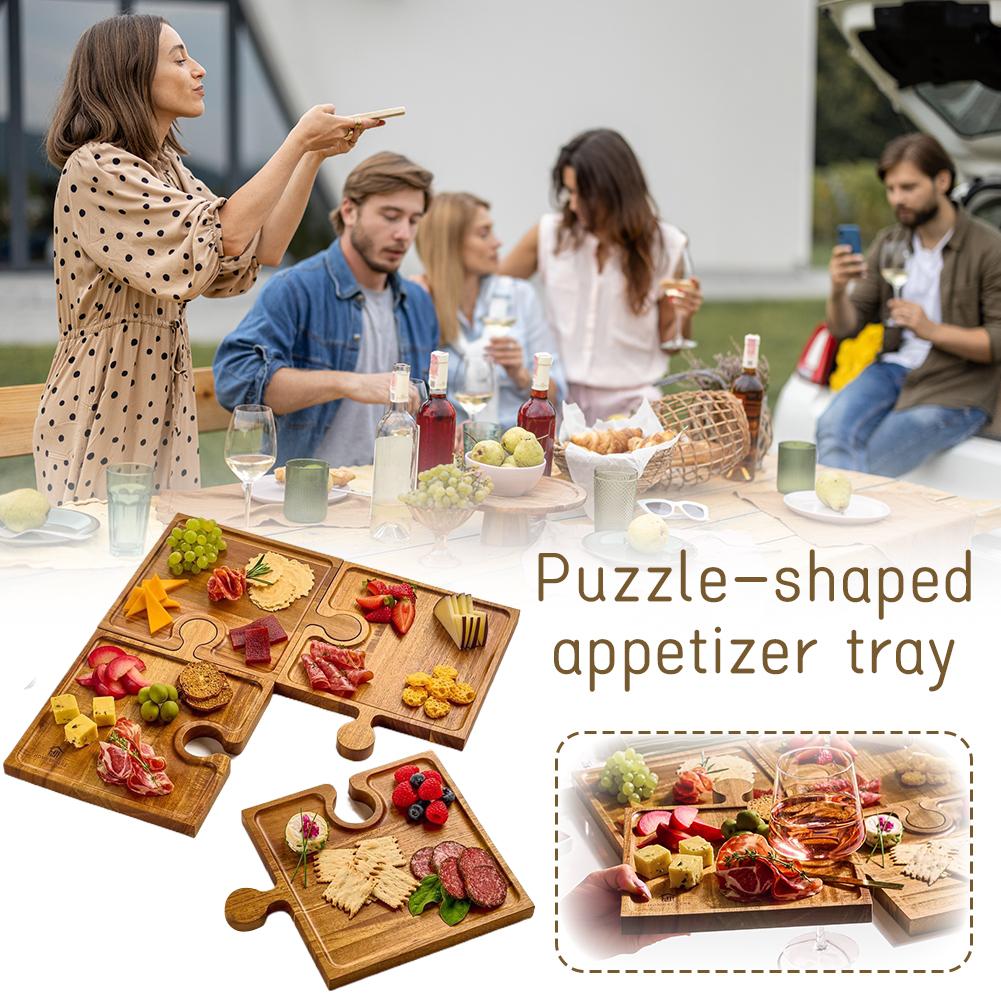 木製パズル型前菜トレイ4点セット調理済み食品ボードキッチンま - Kitchen Baking Tray Set のレビューと価格
