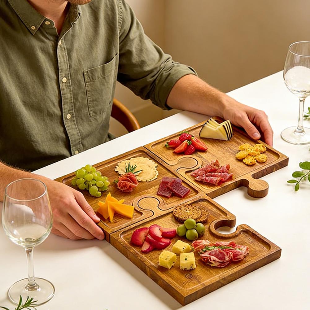 木製パズル型前菜トレイ4点セット調理済み食品ボードキッチンま - Kitchen Baking Tray Set のレビューと価格