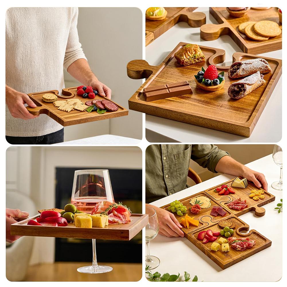 木製パズル型前菜トレイ4点セット調理済み食品ボードキッチンま - Kitchen Baking Tray Set のレビューと価格