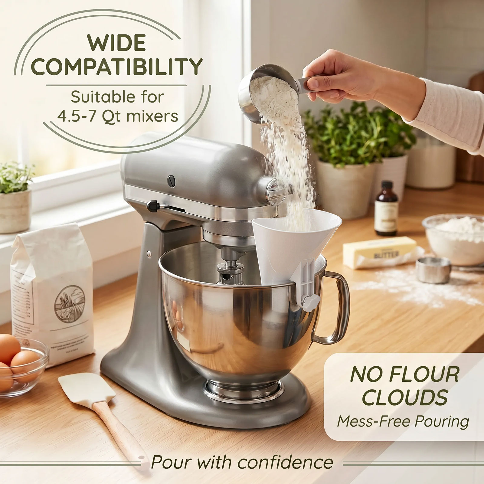 こぼれ防止小麦粉漏斗 4.5～7クォートスタンドミキサー用  - Kitchen Baking Mixer のレビューと価格