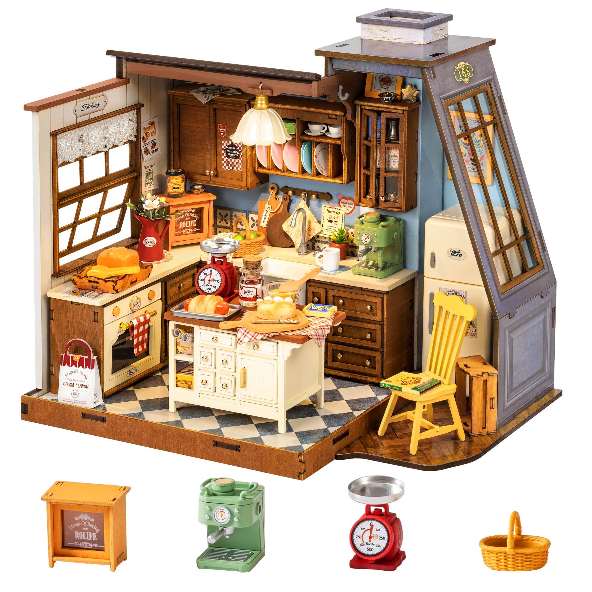 ロライフ DIY ミニチュアハウスキット モデルキット ドー - Baking Kitchen Robotime のレビューと価格