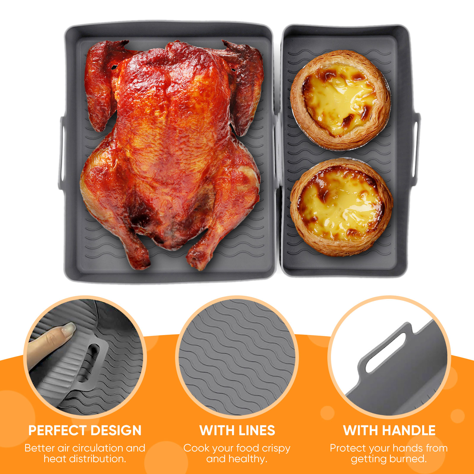 再利用可能なシリコンエアフライヤーマット、ベーキングパン型、 - Kitchen Baking Tray Set のレビューと価格