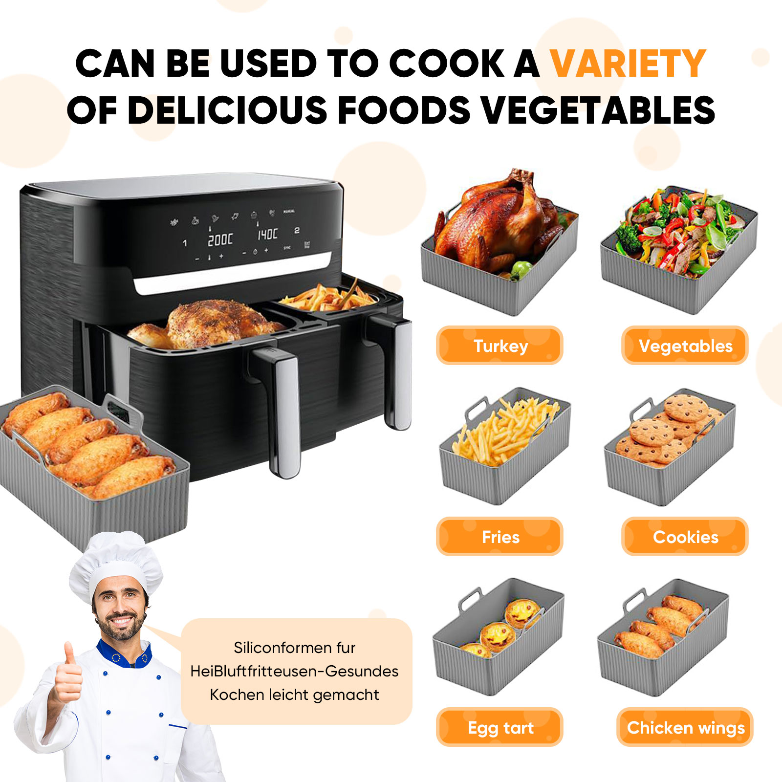 再利用可能なシリコンエアフライヤーマット、ベーキングパン型、 - Kitchen Baking Tray Set のレビューと価格
